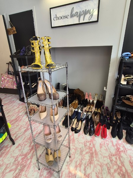 Community clothing closet: floor and organized inventory